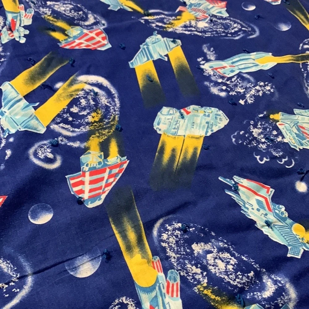 Vintage kids space themed homemade lightweight quilt blanket